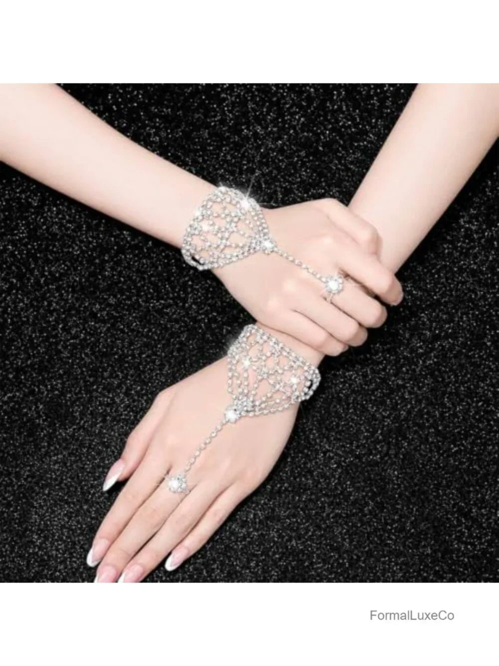 Sparkly Rhinestone Fingerless Bride Wedding Crystal Glove Hand Chain
